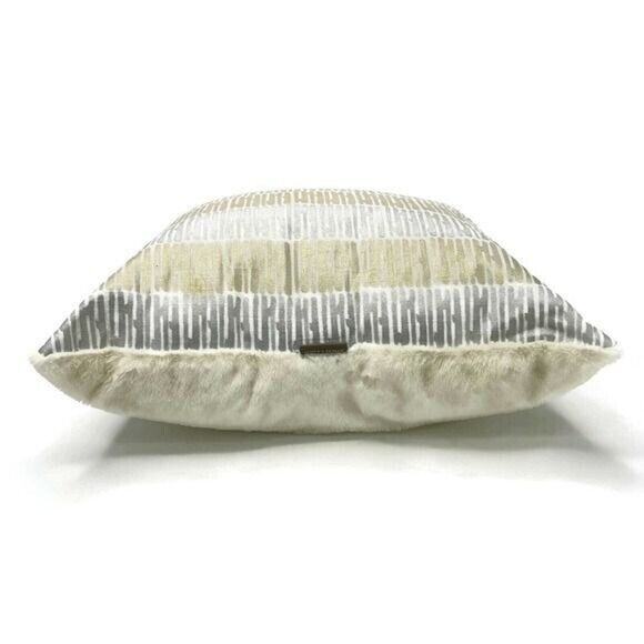 Allen and Roth Throw Pillow 15 x 14 x 8 Gold Silver White Faux Fur - Picture 3 of 4